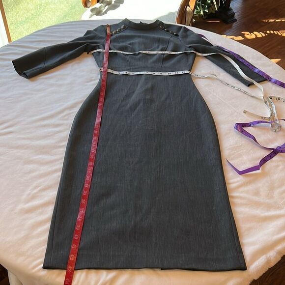 Zara Woman Dress Sz Small Gray 3/4 Sleeve Midi Button Accent Zipper Back Fitted - Picture 11 of 11